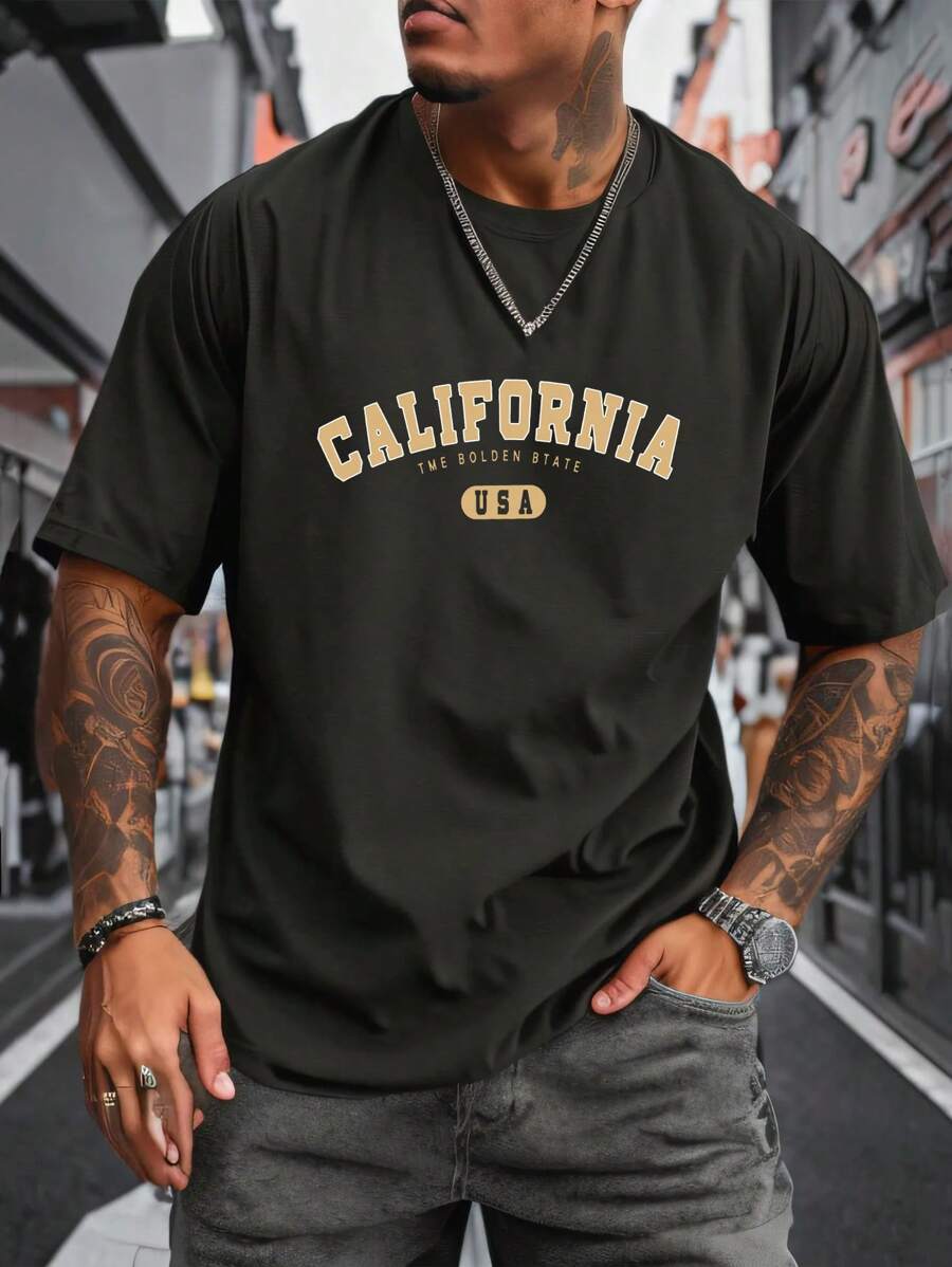 Men's Plain Crew Neck Short Sleeve Casual T-Shirt, Minimalist Style For Everyday Wear, Spring/Summer - Dark Grey - View 1