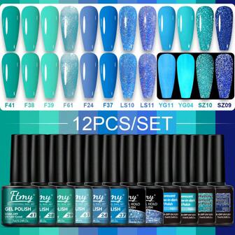 Ftmy 12 件/套凝胶指甲油套装，12 色凝胶指甲油套装，带底漆和面漆，哑光和亮面指甲油套装，无需擦拭，适合女性礼物圣帕特里克节