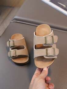 1 双儿童软木凉鞋，夏季男童/女童沙滩鞋，幼儿/小孩软底亲子一脚蹬露趾拖鞋