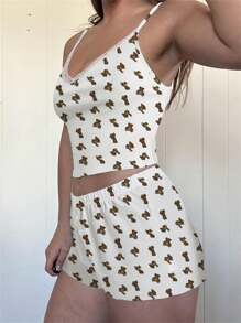 Women's Fashion 2 Piece Outfits Lace Trim V-Neck Cami Top And Low Waist Shorts Set Casual Streetwear