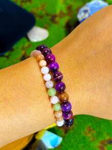 8mm Elegant Natural Tiger Eye Bracelet - Colorful Purple & Black Beads Symbolizing Wealth, Abundance And Good Luck | Perfect Prosperous Gift | Rainbow Bead Design | Vivid Bead Colors, Tiger Eye Jewelry - Purple - View 6