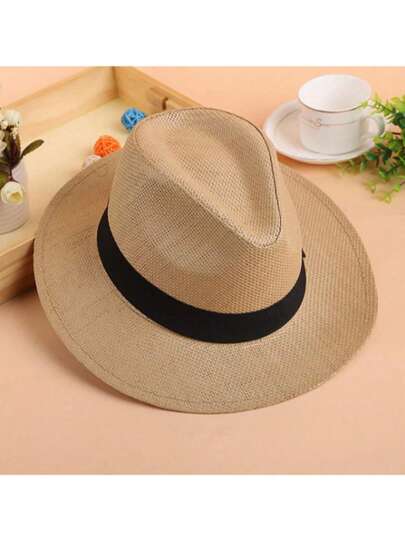 男士大檐夏季帽子，遮阳帽，沙滩帽，透气草帽，时尚百搭防晒帽