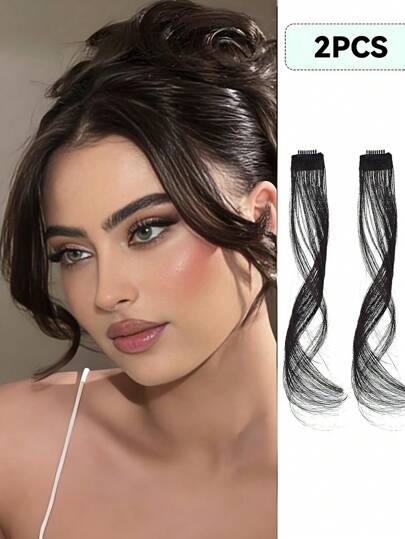 Brown Black Air Bangs,2PCS Clip In Bangs Front Side Bangs Set Long Temples, Bangs Hair Clip On Fringe Bangs With Temples Synthetic Wigs Long Dragon Beard Bangs Hair 10inch  And14inch