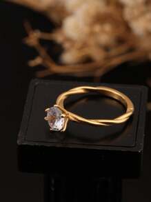 1 件 18K 金藤编织戒指，带 6 爪莫桑石，个性化、时尚，适合女性日常佩戴和派对礼物