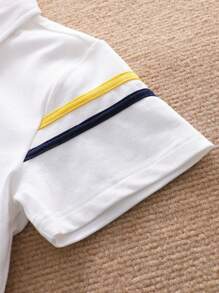 Top Polo Casual Estilo Preppy para Meninos, Gola Bordada com Contraste de Cor, Camiseta de Manga Curta para Uniformes Escolares de Verão para Crianças Pequenas e Grandes