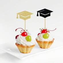 12/24 pièces Décoration pour cupcake de remise des diplômes - Casquette de remise des diplômes pailletée, diplôme de remise des diplômes, décoration pour cupcake - Décorations de gâteau pour fête de remise des diplômes de la classe de 2025