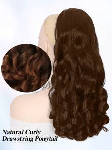 18 英寸长卷发马尾假发，带角蛋白混合接发 - 可调节抽绳闭合和自然蓬松波浪发尾，适合女性日常佩戴参加婚礼派对假发