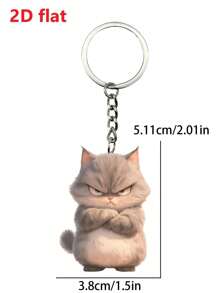 1pc 2D Acrylic Angry Cat Design Pendant/Keychain/Backpack Charm, Decorative Gift
