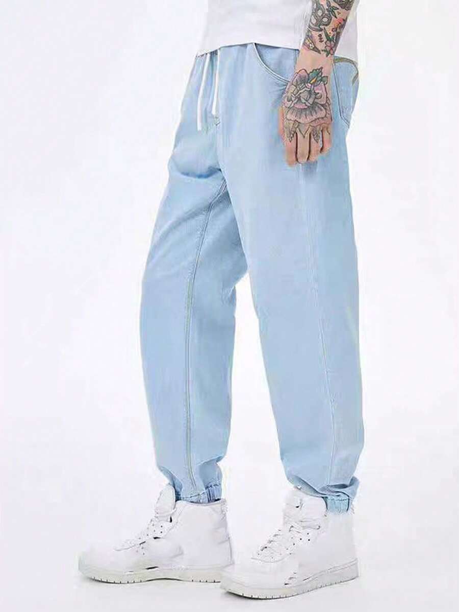 Jeans De Mezclilla Cordón Holgados Casual Para Hombre Pantalón - Lavado ligero - Ver 1