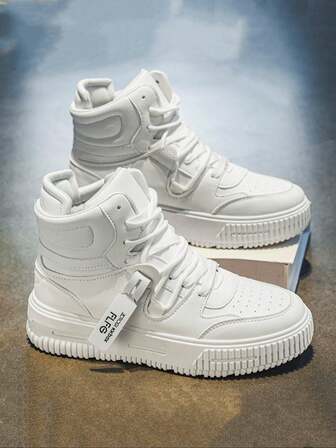 L.S.W.P Zapatillas casuales para parejas, diseño de unicolor minimalista, versátil, con cordones, suela gruesa cómoda y elevada, zapatillas deportivas casuales de alta top sencillas con cordones para uso diario