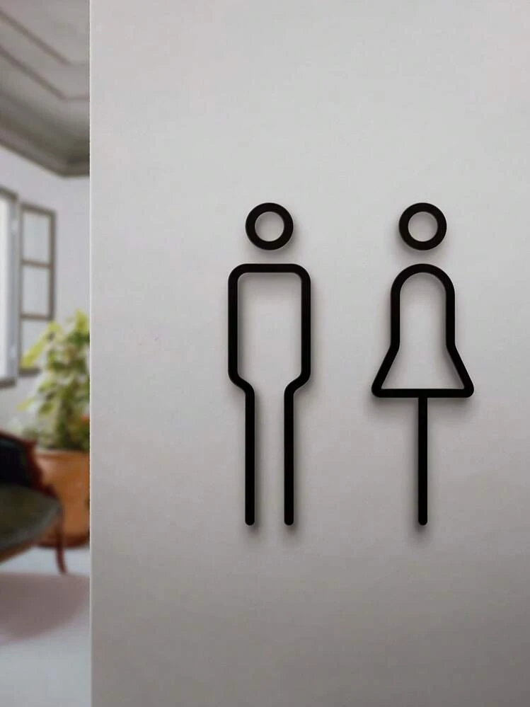 1pc 3D Acrylic Washroom Sign, Unisex - Black And Gold, Easy Wall Mount For Hotel And Homestay, Plastic Material - Gold - View 6