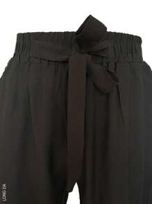 Women's Straight Leg Trousers, Elegant, Classic And Casual, Viscose And Nylon Fabric, Suitable For Spring And Summer Seasons, Natural Waist Fit With Light Elastic, Elegant And Decorative Ribbon At The Waist. Functional Side Pockets. Very Soft, Cool And Light Interior On Your Skin. - 黑色 - 查看 7