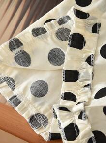 Young Girl 2pcs/Set Polka Dot Flutter Sleeve Round Neck Top + Wide Leg Long Pants Summer Outfits