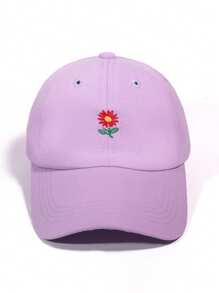 1 pieza Gorra de béisbol con bordado floral unisex para niños, linda y versátil, corona suave, ala curva, transpirable, para deportes al aire libre, campamento, protección solar