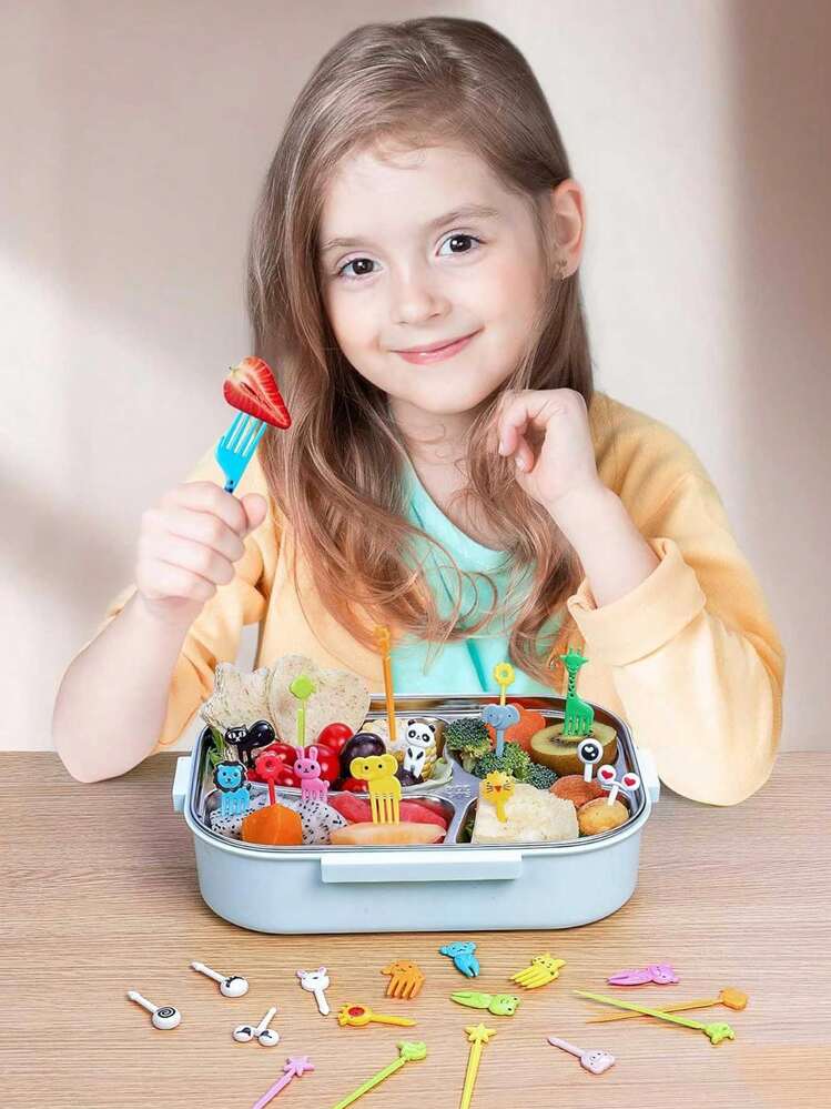 108 piezas de Palillos de comida con diseños de animales para niños, palillos de comida divertidos para accesorios de caja de bento, palillos de fruta reutilizables para niños pequeños, accesorios de almuerzo lindos para niños quisquillosos - Multicolor - Añade 2