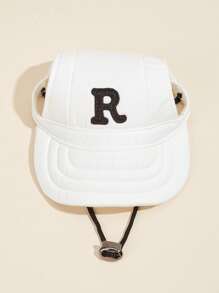 1pc R-Logo Colorblock Teddy Bear Design Baseball Cap, Sun Protection Casual Hat - White - View 4