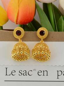 1 对时尚合金材质耳环，多色，精致流苏镂空设计，镶嵌水钻，适合节日、假日、度假、聚会场合，女士