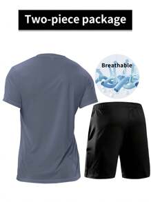 2pcs Men Sports Suit, T-Shirt And Shorts Set, Fashion Casual Pocket Drawstring Lightweight Running, Basketball, Football, Workout Activewear Top