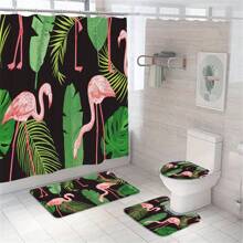 1 套火烈鸟主题浴室装饰，带 12 个挂钩的防水浴帘，防滑浴垫，U 型马桶座套，马桶盖套，浴室装饰，浴室隔断，房间装饰，女性情人节礼物生日男朋友女朋友 - 彩色 - 查看 12