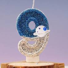 1 pieza Velas con diseño de planeta azul y plateado con números del 0 al 9 para decoración de pasteles de fiesta de cumpleaños, con efecto atmosférico, adecuadas para bodas, aniversarios y fiestas, para niños y adultos