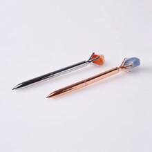 1pc Natural Crystal Raw Mineral Specimen Rotating Metal Ball Pen, Creative Gift Stationery - Multicolor - View 10