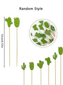 100 piezas de palillos de cactus, tenedores de bambú mixtos, palitos creativos para aperitivos y postres; ostiones para frutas, suministros para fiestas; accesorios de cocina (estilos surtidos), fiesta, recuerdo de cumpleaños, postre de fiesta; buffet y decoración; palito de cola de caballo de cactus; hisopos de frutas; garrote de inicio de madera; palo de ensalada de fruta; guillotina de toothpick, accesorios para el hogar; decoraciones hawaianas para fiesta - Verde - Ver 2