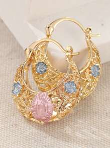 一对创意复古彩色花朵镂空环状耳环，女性节日聚会、结婚周年纪念礼物的精美配饰 - 金色 - 查看 7