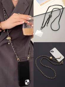 枪形可调节 PU 皮革长带配银链，可拆卸手机挂绳配透明卡夹，适合送给母亲、家人、朋友、生日、节日的礼物，手机挂饰，手机链 - 彩色 - 查看 1