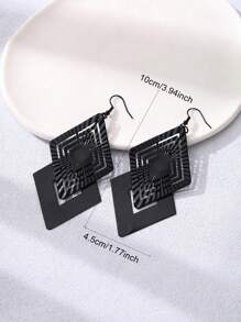 1 Cặp bông tai mặt dây chuyền kim loại hình học màu đen phóng đại kim cương thời trang & đa năng dành cho phụ nữ, phù hợp để đeo hàng ngày và những dịp trang trọng - màu đen - Xem 3