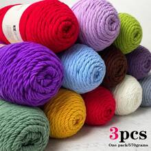 Set de 3 ovillos de hilo 100% acrílico suave y cómodo de 5 hebras [1 paquete de 570g/3 ovillos] adecuado para tejer a crochet mantas DIY, ropa, bolsos, pantuflas y otras manualidades