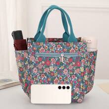 Large Capacity Handheld Insulated Lunch Bag Commuter With Lunch Bento Bag Outdoor Food Storage Picnic Bag All Over Printed Handheld Zipper Lunch Box Bag Outdoor Travel Bag