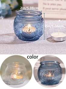 Vintage Glass Candle Holders] Vintage Glass Votive Candle Holders -Blue Candle Holders Bulk For Party Decoration, Tea Lights & WeddingShower Gift - Multicolor - View 5