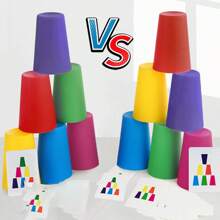 快速堆叠杯子游戏、彩虹堆叠杯子、经典配对杯子游戏、速度配对杯子游戏、家庭互动玩具 - 彩色 - 查看 6