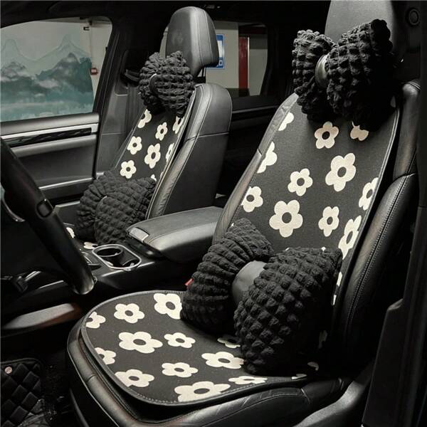 1pc Daisy Flower Embroidered Breathable Car Seat Cushion, Universal For All Seasons