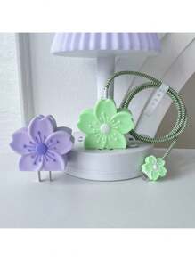 4pcs Colorful Flower Printed Case Set Compatible With Apple 20w Fast Charger And Data Cable Protection Cable Protector, Charger Protector