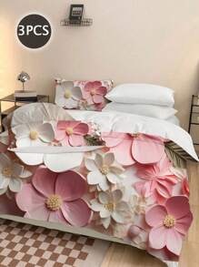 3 件套花卉印花羽绒被套装，波西米亚风格羽绒被套装（1 个被套，2 个枕套，不含填充物）适用于卧室、秋季装饰、秋季装饰、房间装饰