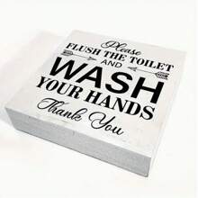 1pc PVC Bathroom Hand Wash Sign With Text, Farmhouse Decor Toilet Box Sign, 5*5 Inches/12.7*12.7cm