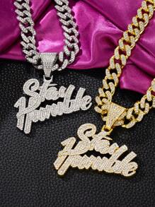 1 Set Hip Hop Pendant Necklace Fashion Jewelry, Thick Letter Design With Rhinestones, Suitable For Daily Wear And Party Accessories - Various - View 9