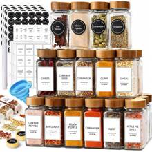 12pcs Wooden Lid Glass Spice Jars, Square Clear Seasoning Storage Bottles, Kitchen Salt, Spice, Pepper Powder Airtight Containers With Bamboo Lids, 4oz Glass Spice Jars Set, Condiment Organizer Bottles, Suitable For Spice Rack, Square Spice Containers With Acacia Wood Lids, Chalk Pen, Funnel - For Spice Rack, Cabinet Or Drawer