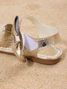 Sandalias de moda de verano para niños, con decoración de lazo, punta redonda plana, calzado casual para playa, adecuado para uso diario de niñas al aire libre