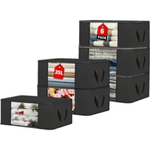 Bolsa de almacenamiento de tela plegable - Organizador no tejido a prueba de polvo con asa y ventana de visibilidad - Organizador ahorra espacio para ropa, libros, juguetes, mantas, material transpirable para dormitorio, dormitorio, armario Pantalones, zapatos, jeans, botas, faldas