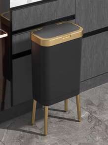 1pc High Capacity Foot Pedal Trash Can With Flip-Top Lid, Slim Design Saves Space, Essential For Kitchen, Bathroom, Living Room, Bedroom, Home & Commercial Use