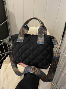 Stylish Quilted Nylon Crossbody & Shoulder Bag For Girls - , Casual With Zip Closure, Polyester Lining, And Adjustable Patterned Strap - Perfect For Everyday Use - Black - View 1