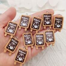 10 件卡通树脂咖啡店标志吊坠，适用于 DIY 项链、耳环、吊坠、钥匙扣和其他珠宝配件 - 彩色 - 查看 1