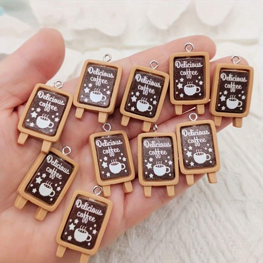 10 件卡通树脂咖啡店标志吊坠，适用于 DIY 项链、耳环、吊坠、钥匙扣和其他珠宝配件 - 彩色 - 查看 1