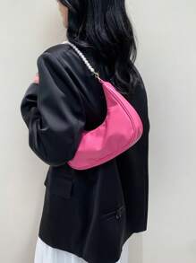 Bolso de hombro con cadena de perlas en forma de media luna con estilo, bolso baguette de hombro con estilo, bolso pequeño de mano, bolso casual para exteriores, bolso versátil para transporte