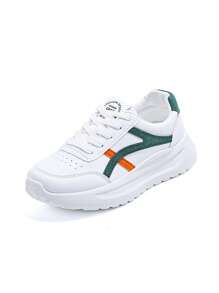 1 Pair Women's Sports Style Platform Sneakers, Multi-Color Patchwork Low-Top Casual Comfortable Shoes