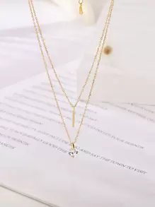 1pc Fashionable Sterling Silver Geometric & Cubic Zirconia Round Pendant Necklace For Women For Party Decoration