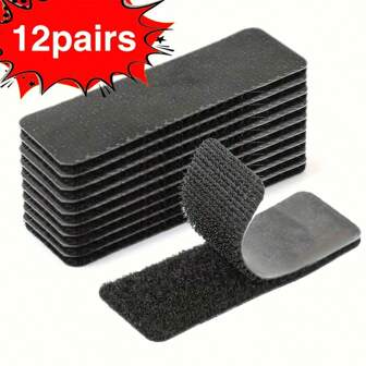 12 件/套重型粘合钩环紧固件条，1 英寸 X 4 英寸，聚酰胺材料，防水且无残留，适用于家庭、办公室和汽车安装