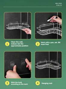 1pc Multifunctional Corner Shelf, Bathroom Organizer Rack, Wall Mount Triangle Basket For Kitchen, Bedroom, No-Drill